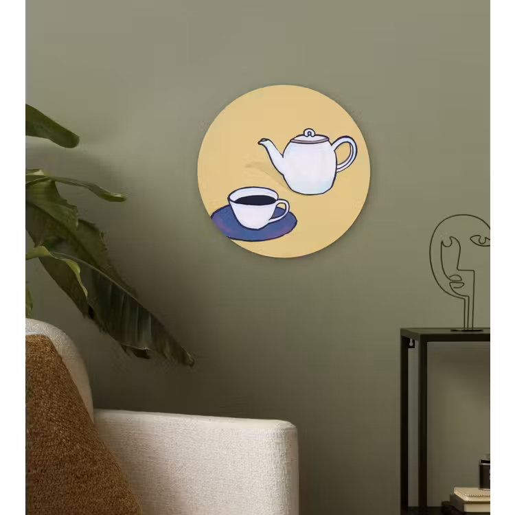 Wandcirkel - Glas - Theepot - Kopje - Beige - Illustratie — 3
