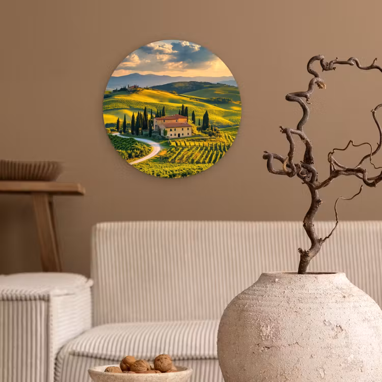 Wandcirkel - Glas - Toscane - Landschap - Wijngaarden — 2