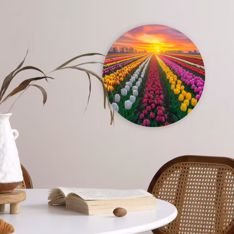 Wandcirkel - Glas - Tulpenveld - Zonsondergang - Kleurrijk — 4