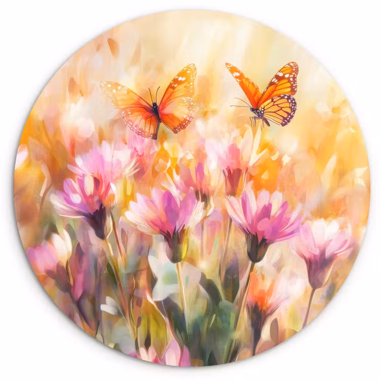 Wandcirkel - Glas - Vlinders - Oranje - Bloemen — 1
