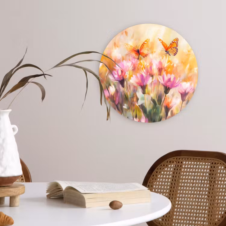 Wandcirkel - Glas - Vlinders - Oranje - Bloemen — 4