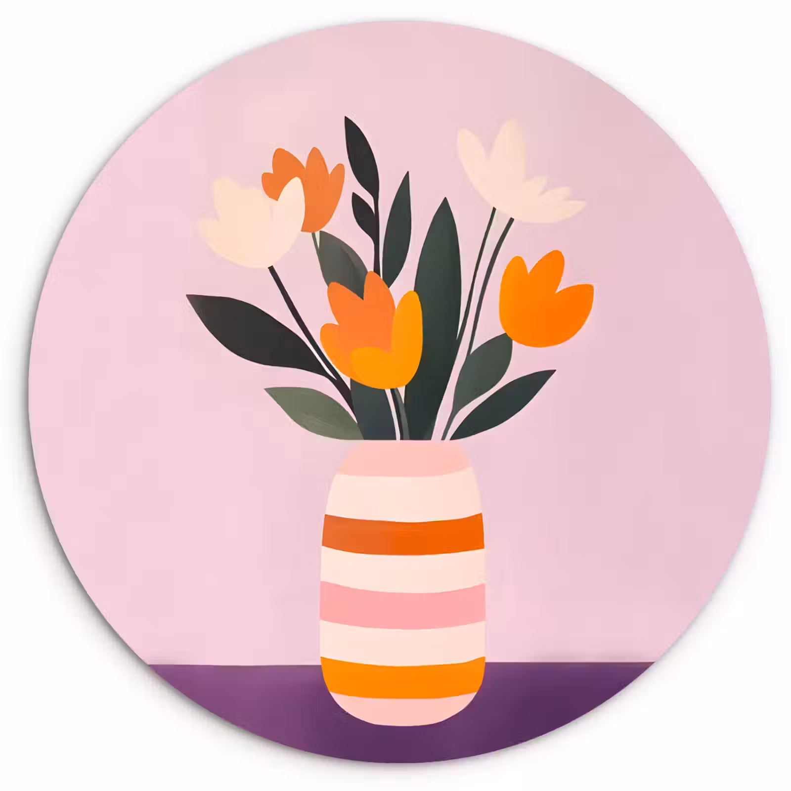 Wandcirkel - Glas - Tulpen - Vaas - Strepen - Paars — 1