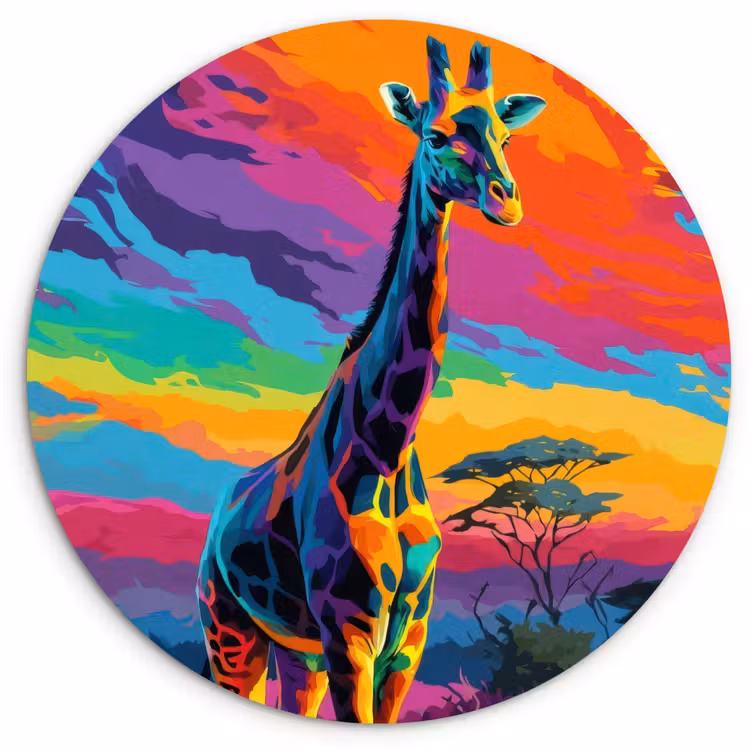 Wandcirkel - Glas - Giraffe - Savanna - Lucht - Gekleurd — 1