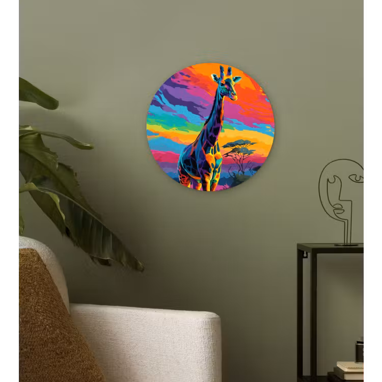 Wandcirkel - Glas - Giraffe - Savanna - Lucht - Gekleurd — 3