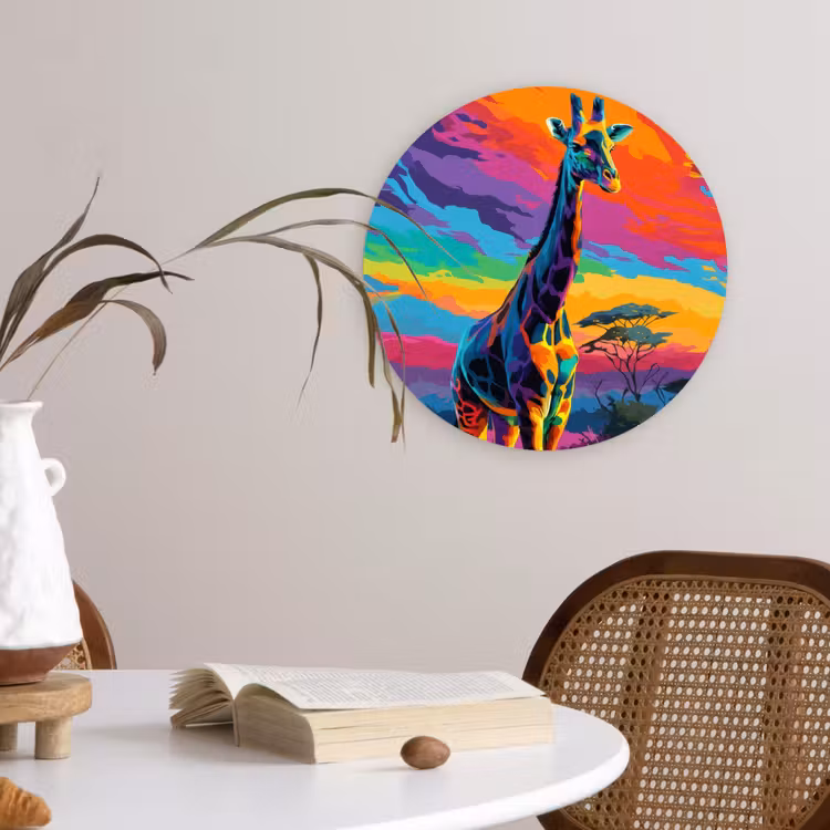 Wandcirkel - Glas - Giraffe - Savanna - Lucht - Gekleurd — 4