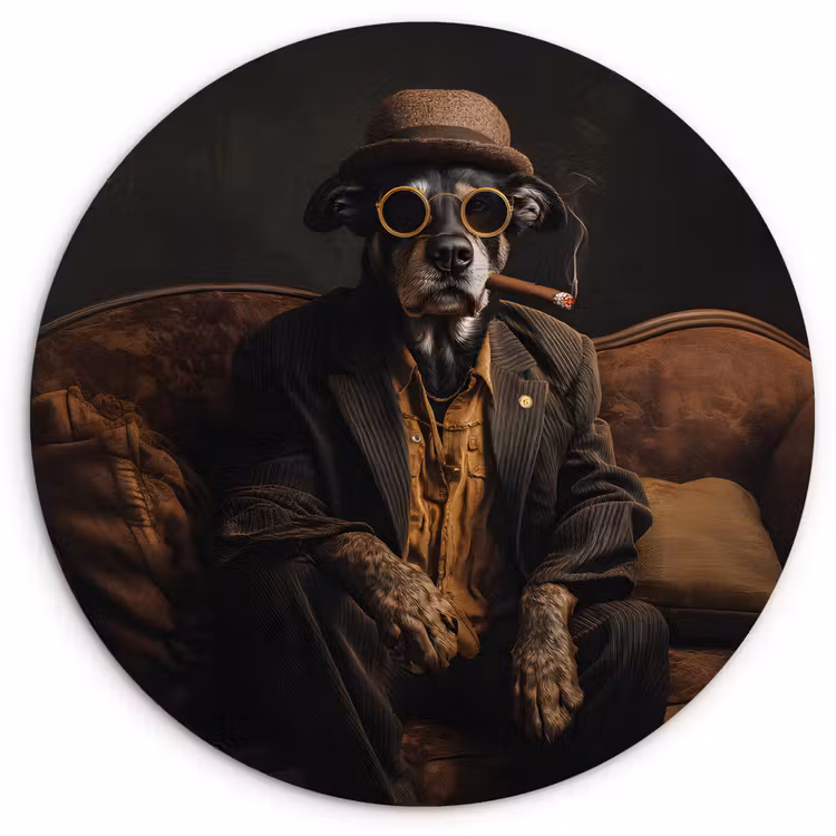 Wandcirkel - Glas - Hond - Sigaar - Hoed - Pak — 1