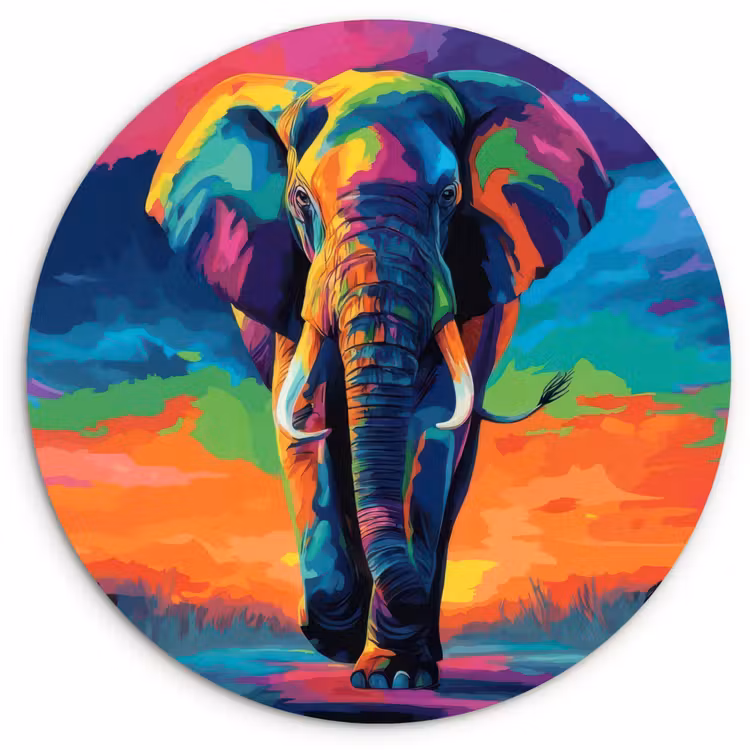 Wandcirkel - Glas - Olifant - Kleurrijk - Lucht - Abstract — 1
