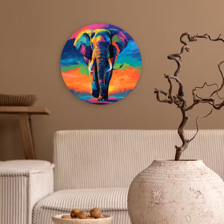 Wandcirkel - Glas - Olifant - Kleurrijk - Lucht - Abstract — 2