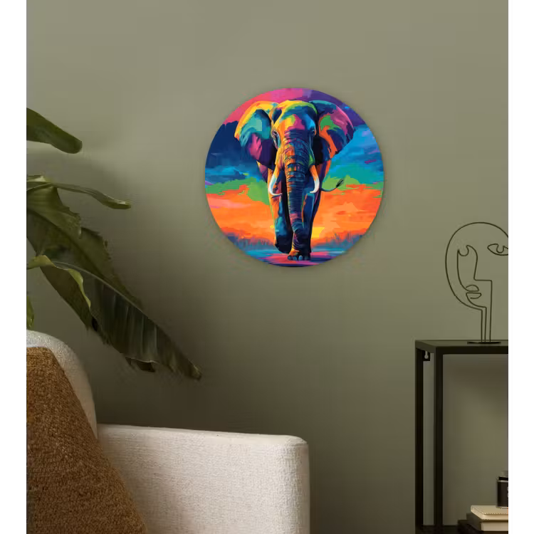 Wandcirkel - Glas - Olifant - Kleurrijk - Lucht - Abstract — 3
