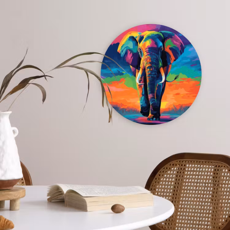 Wandcirkel - Glas - Olifant - Kleurrijk - Lucht - Abstract — 4