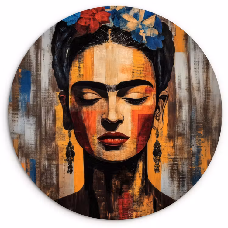 Wandcirkel - Glas - Portret - Vrouw - Bloemen — 1