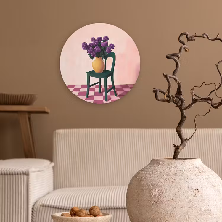 Wandcirkel - Glas - Stoel - Vaas - Bloemen - Geblokt — 2