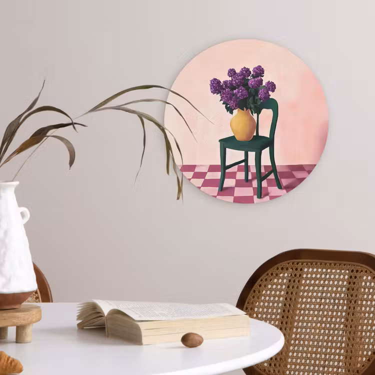 Wandcirkel - Glas - Stoel - Vaas - Bloemen - Geblokt — 4
