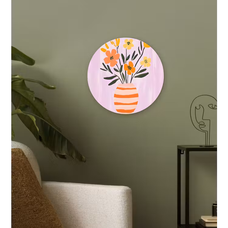 Wandcirkel - Glas - Vaas - Gestreept - Bloemen - Oranje — 3