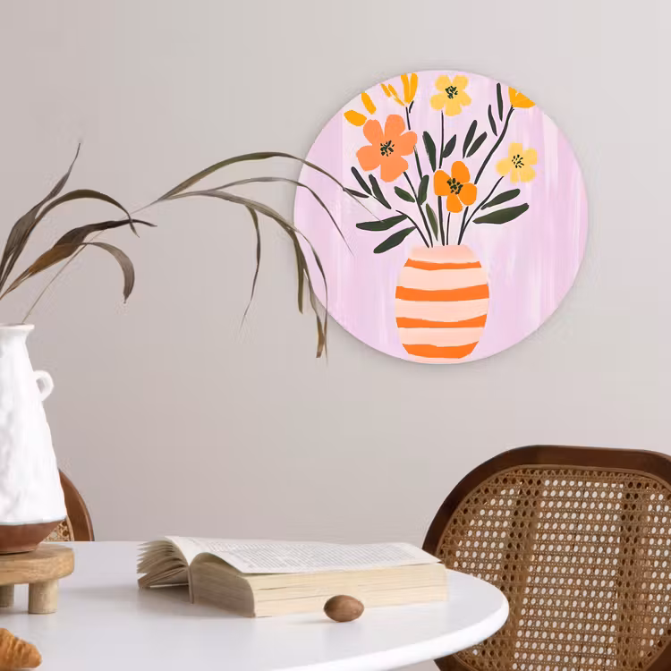 Wandcirkel - Glas - Vaas - Gestreept - Bloemen - Oranje — 4