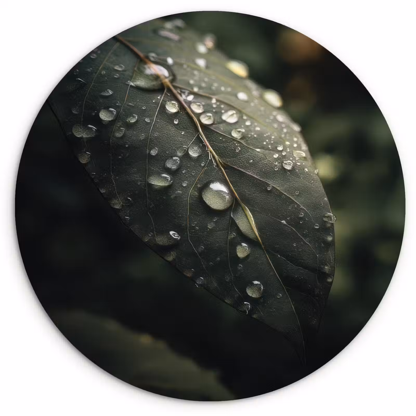 Wandcirkel - Glas - Blad - Groen - Nerven - Regendruppels — 1