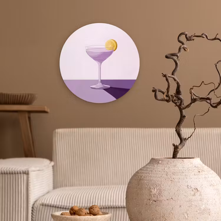 Wandcirkel - Glas - Cocktail - Paars - Minimalistisch - Citroen — 2