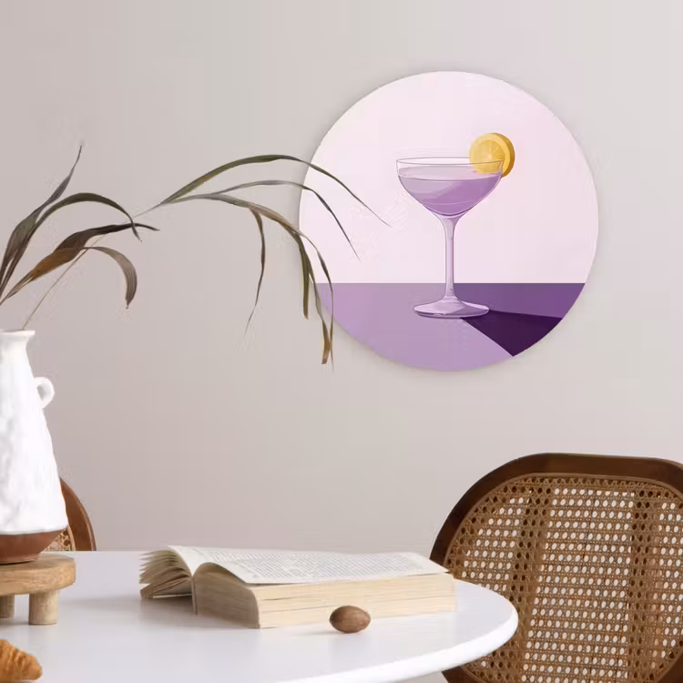 Wandcirkel - Glas - Cocktail - Paars - Minimalistisch - Citroen — 4