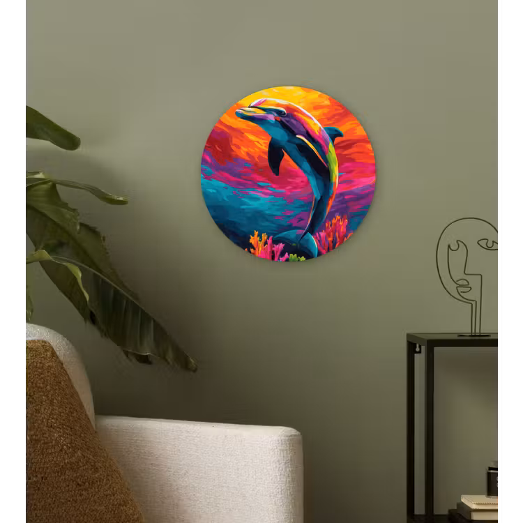 Wandcirkel - Glas - Dolfijn - Kleurrijk - Oceaan - Koraal — 3