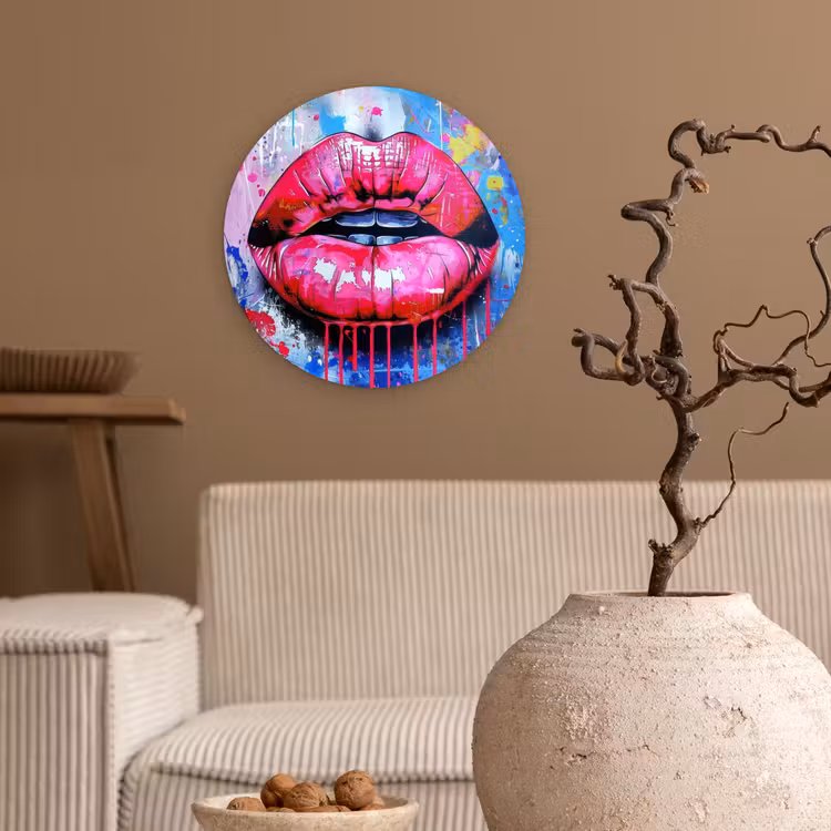 Wandcirkel - Glas - Graffiti - Lippen - Felroze - Geschilderd — 2