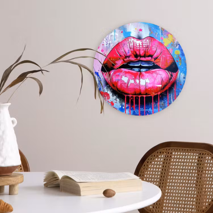 Wandcirkel - Glas - Graffiti - Lippen - Felroze - Geschilderd — 4