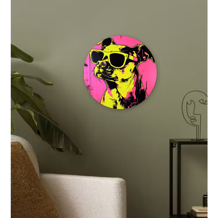 Wandcirkel - Glas - Hond - Zonnebril - Roze - Art — 3