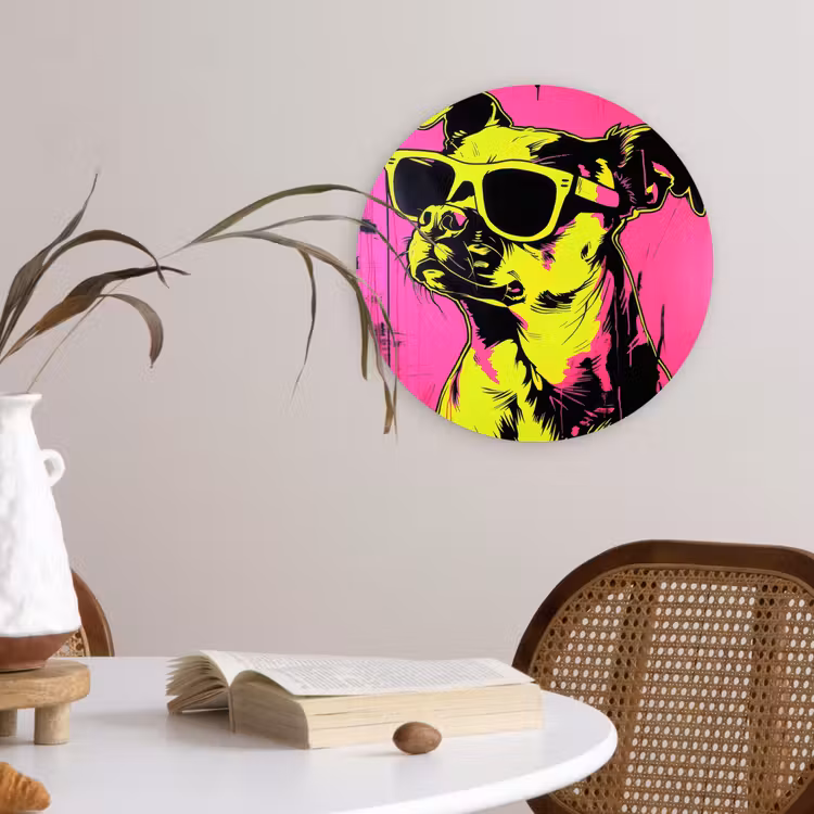 Wandcirkel - Glas - Hond - Zonnebril - Roze - Art — 4