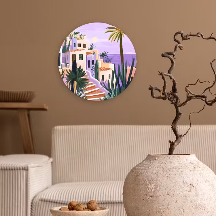 Wandcirkel - Glas - Huizen - Minimalistisch - Palmbomen - Kust — 2