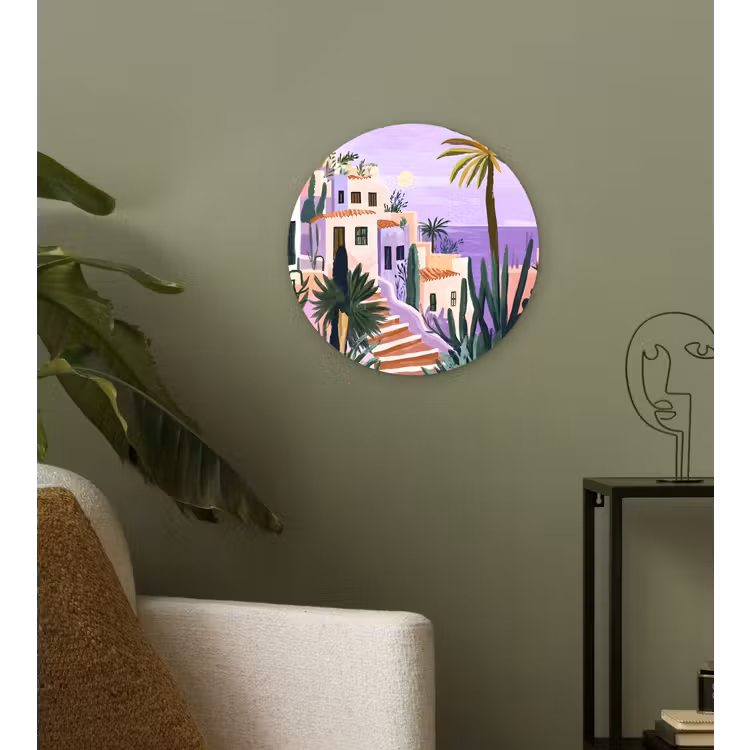 Wandcirkel - Glas - Huizen - Minimalistisch - Palmbomen - Kust — 3
