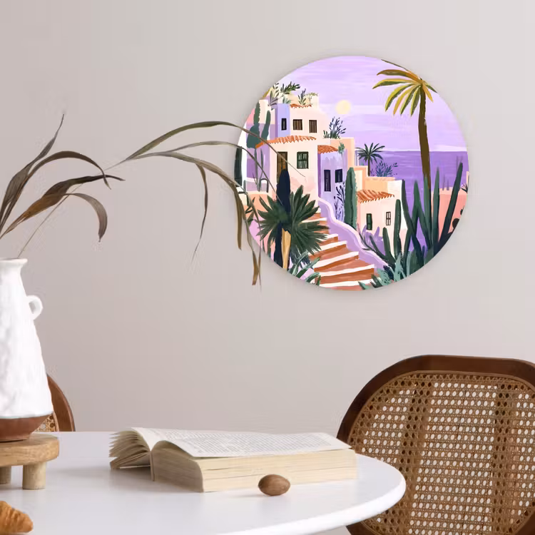 Wandcirkel - Glas - Huizen - Minimalistisch - Palmbomen - Kust — 4