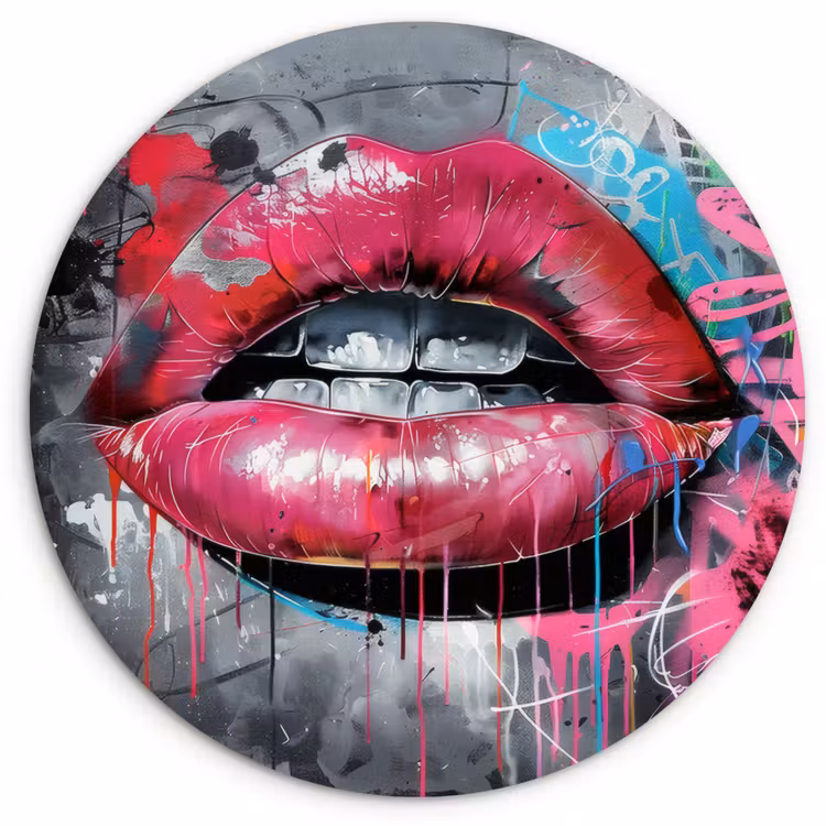 Wandcirkel - Glas - Lippen - Felroze - Graffiti - Verfstrepen — 1