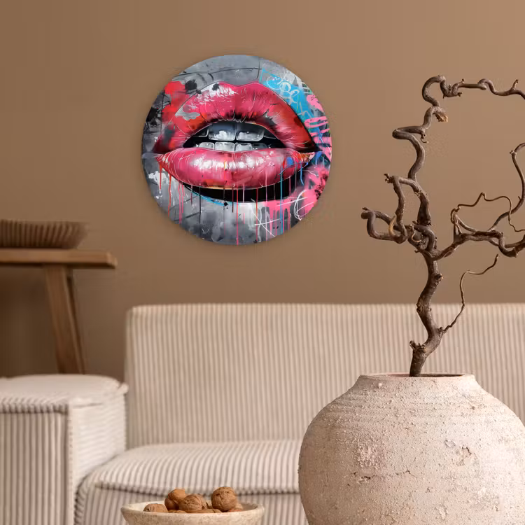 Wandcirkel - Glas - Lippen - Felroze - Graffiti - Verfstrepen — 2
