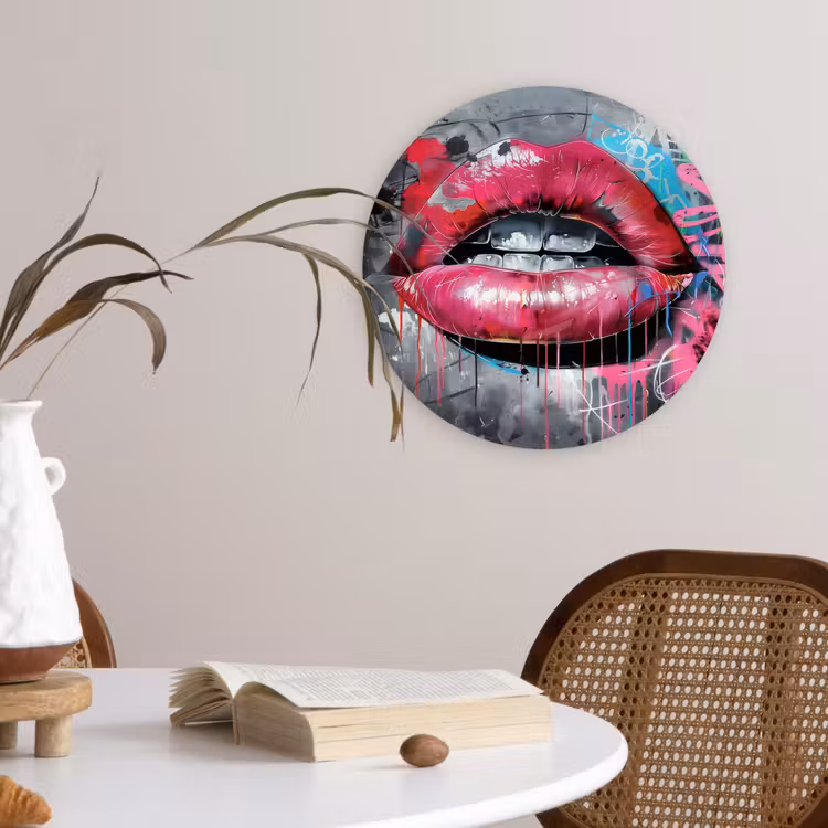 Wandcirkel - Glas - Lippen - Felroze - Graffiti - Verfstrepen — 4