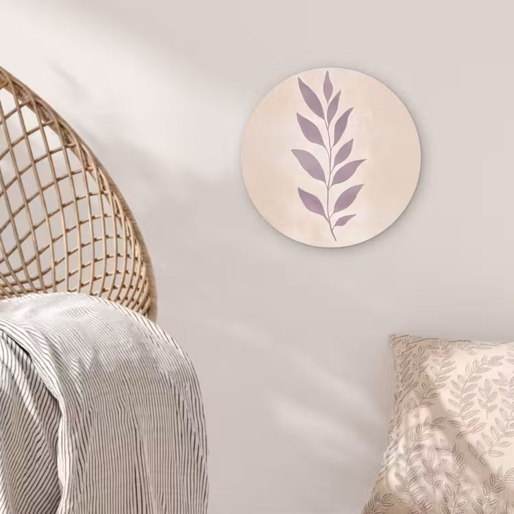 Wandcirkel - Glas - Tak - Bladeren - Minimalistisch - Beige — 5