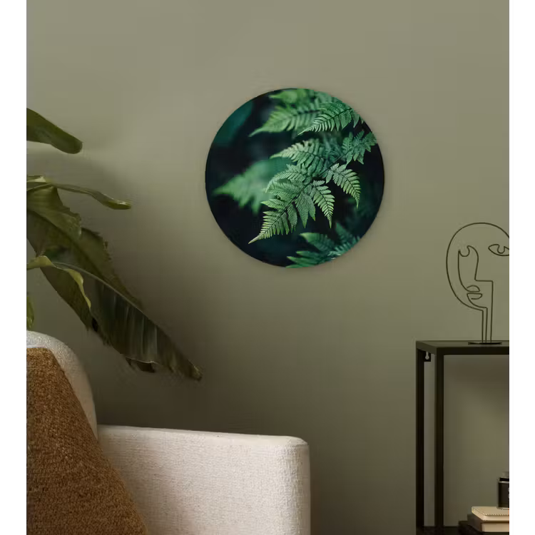 Wandcirkel - Glas - Varenblad - Groen - Structuur - Wazig — 3