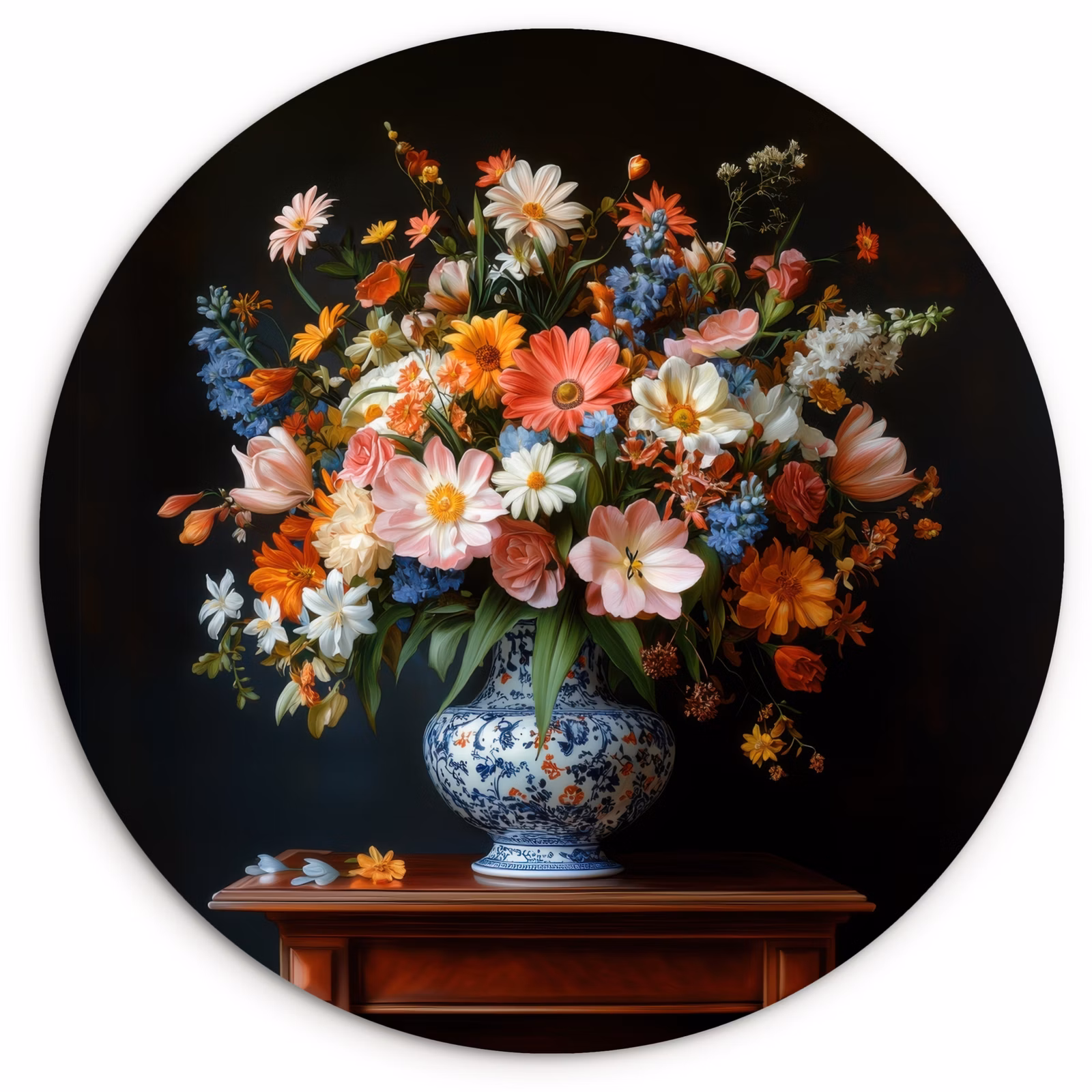 Wandcirkel - Glas - Boeket - Roze - Bloemen - Vaas — 1