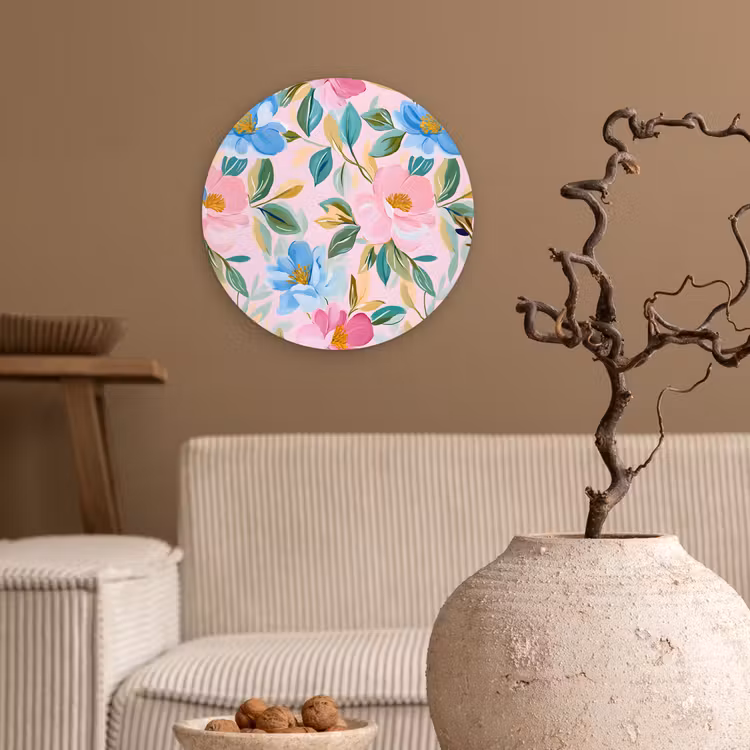 Wandcirkel - Glas - Blauw - Roze - Bloemen — 2