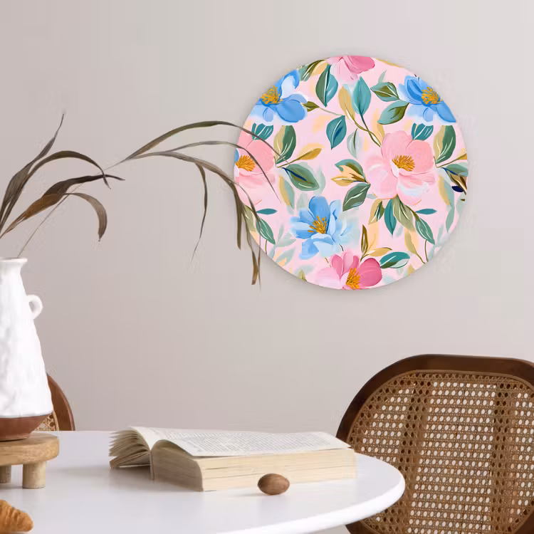 Wandcirkel - Glas - Blauw - Roze - Bloemen — 4