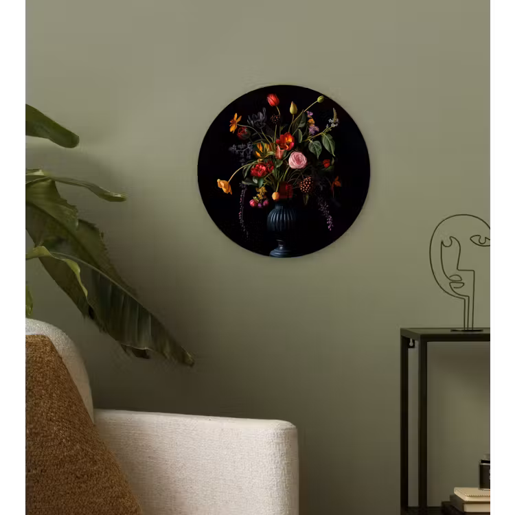 Wandcirkel - Glas - Bloemen - Bessen - Klassiek — 3