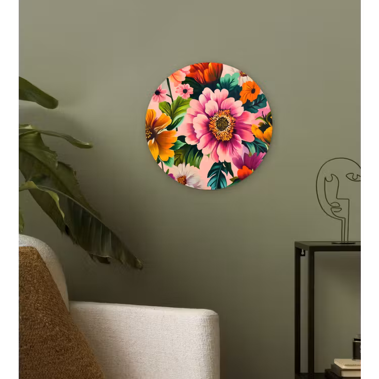 Wandcirkel - Glas - Bloemen - Kleurrijk - Roze — 3