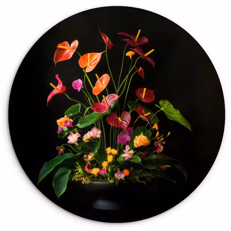 Wandcirkel - Glas - Bloemen - Vaas - Kleurrijk — 1