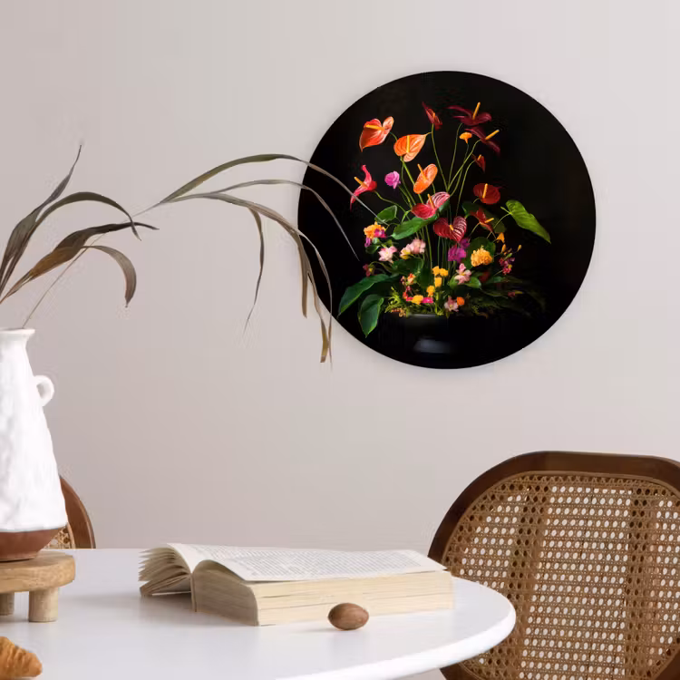 Wandcirkel - Glas - Bloemen - Vaas - Kleurrijk — 4