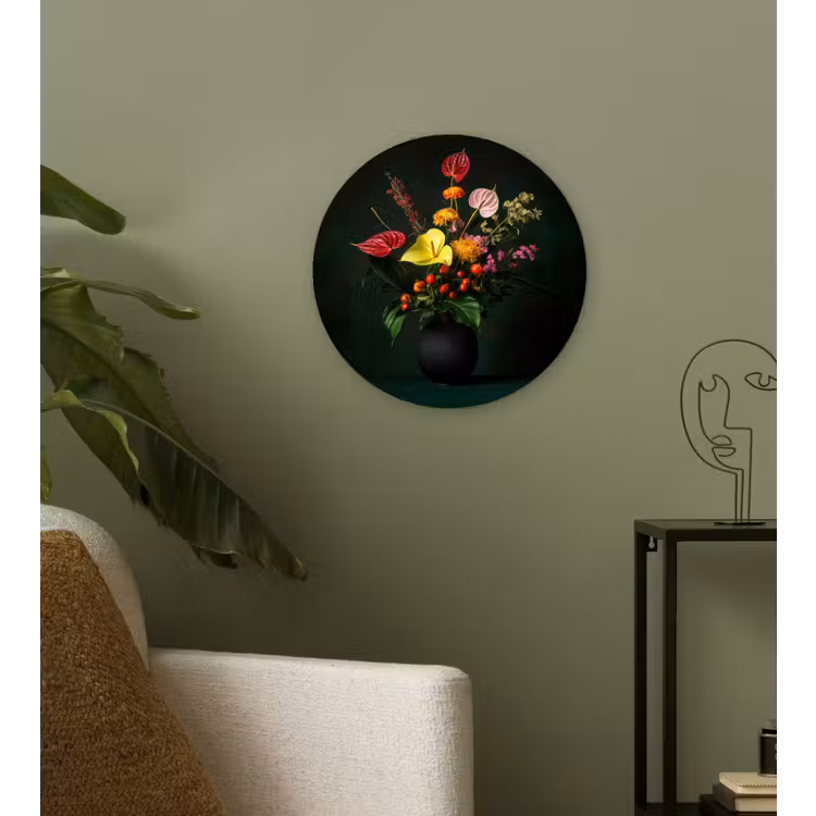 Wandcirkel - Glas - Bloemen - Vaas - Zwart — 3