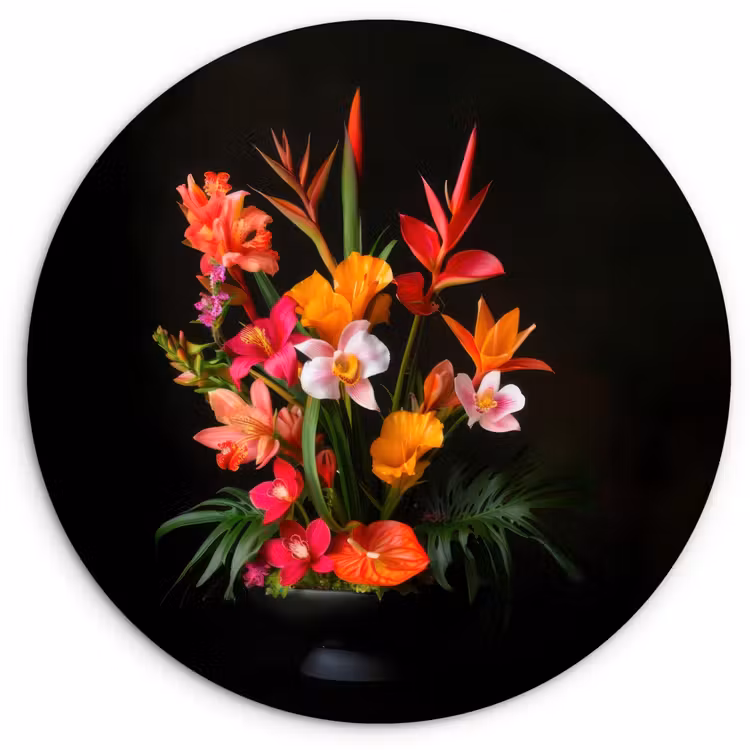 Wandcirkel - Glas - Boeket - Bloemen - Exotisch — 1