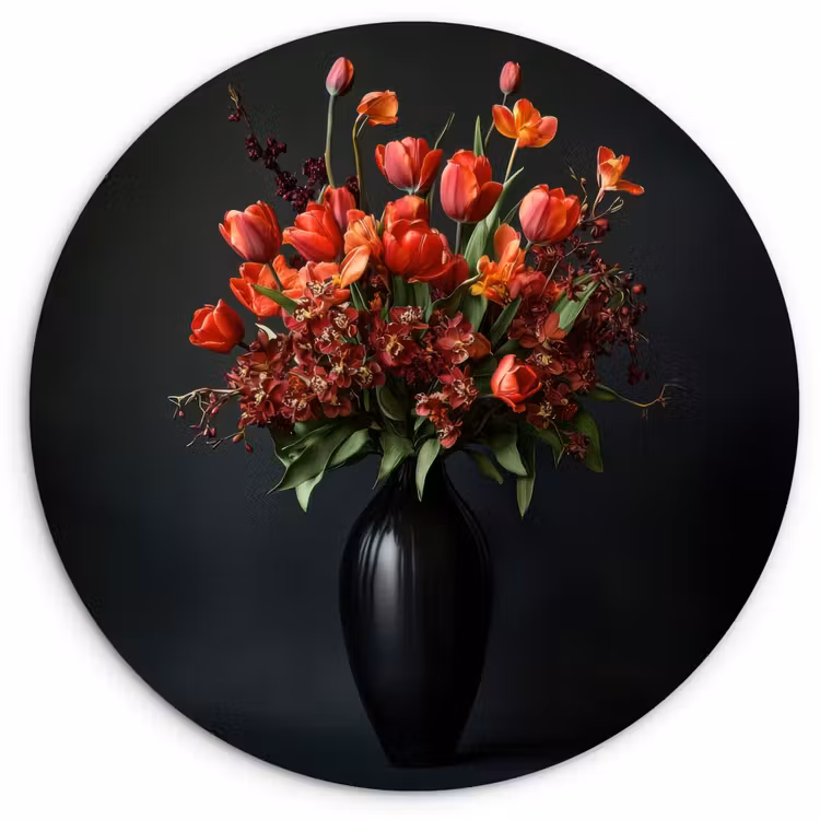 Wandcirkel - Glas - Boeket - Tulpen - Vaas - Rood — 1