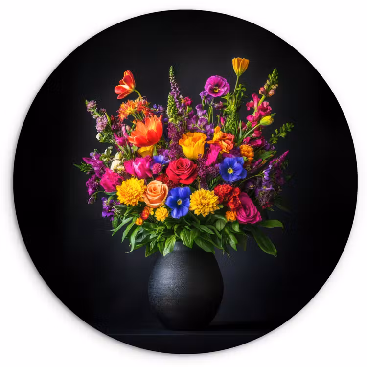 Wandcirkel - Glas - Felgekleurd - Bloemen - Vaas — 1