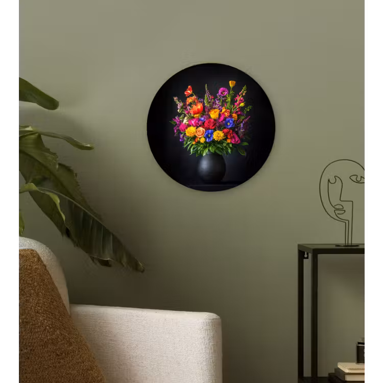 Wandcirkel - Glas - Felgekleurd - Bloemen - Vaas — 3