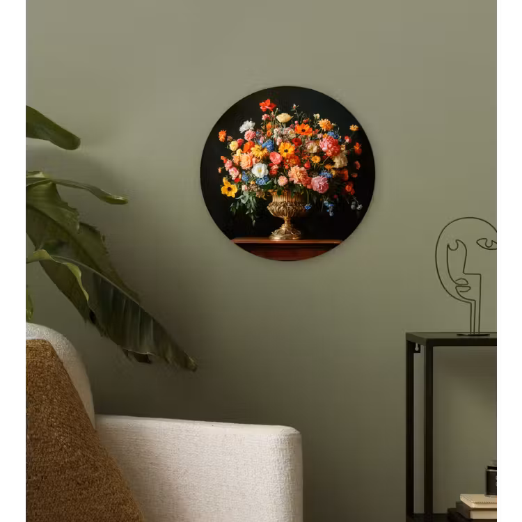 Wandcirkel - Glas - Goud - Bloemen - Kleuren - Vaas — 3