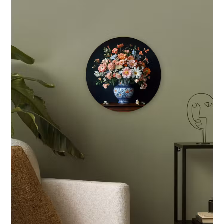 Wandcirkel - Glas - Hout - Vaas - Kleuren - Bloemen — 3
