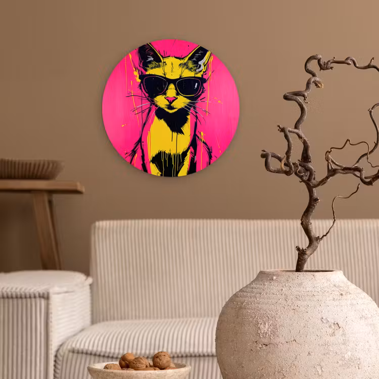 Wandcirkel - Glas - Kat - Art - Zonnebril - Roze — 2